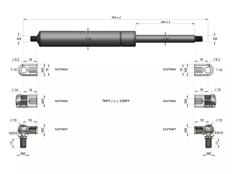 UNIVERSAL BOOT- CARGO / AREA GAS SPRING 700MM - 700N