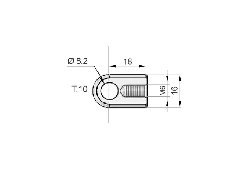 UNIVERSAL BOOT- CARGO / AREA GAS SPRING E:18 T:10 Ø8.2 G:16 M6 left
